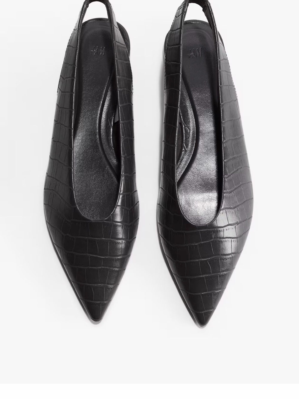 H&M Grey Croc-Texture Pointed Slingback Flats